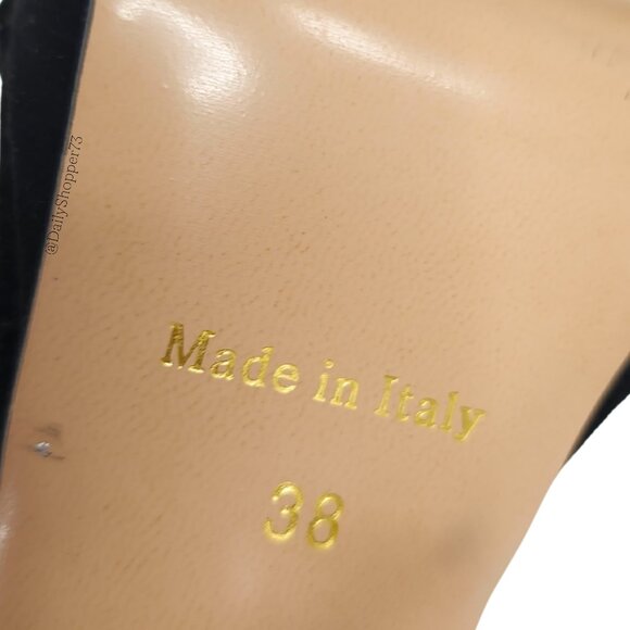 Vera Pelle Italy, women's black suede & metallic Silver pump stiletto heels - Picture 7 of 7